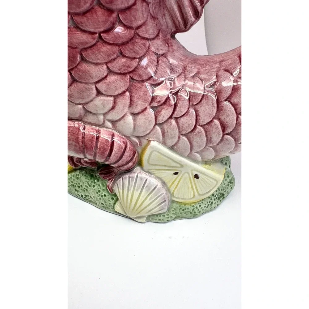 Vintage Fitz & Floyd Pink Fish‎ Pitcher Ceramic Seafood Nautical Large 10
